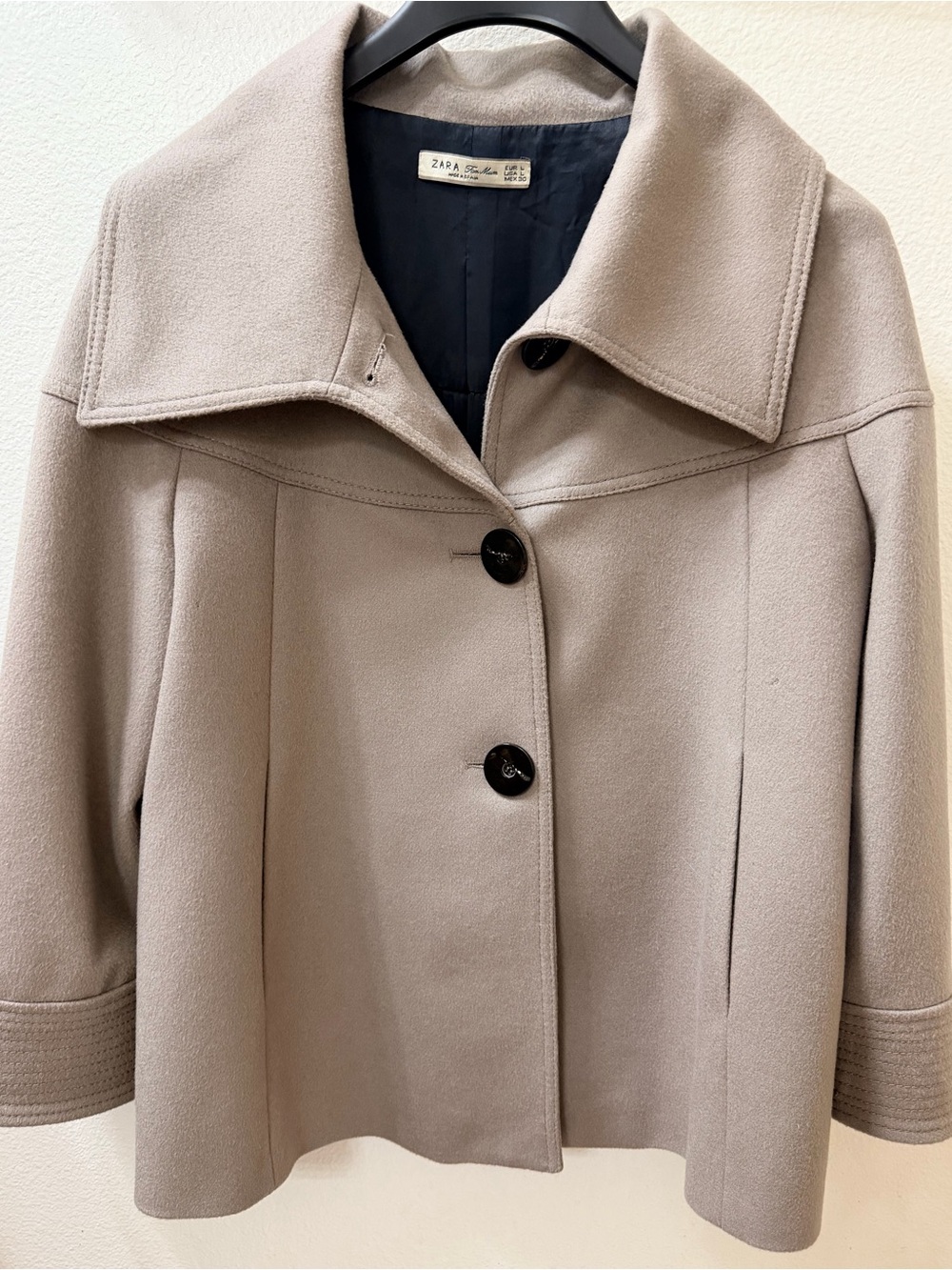 🍁 ZARA Vintage Taupe Short Pea Coat w/ Black Lining (Size L)